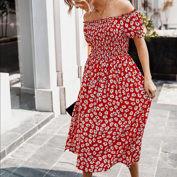 🌺🆕Floral Off The Shoulder Side Slit Dress - Picture 4 of 5